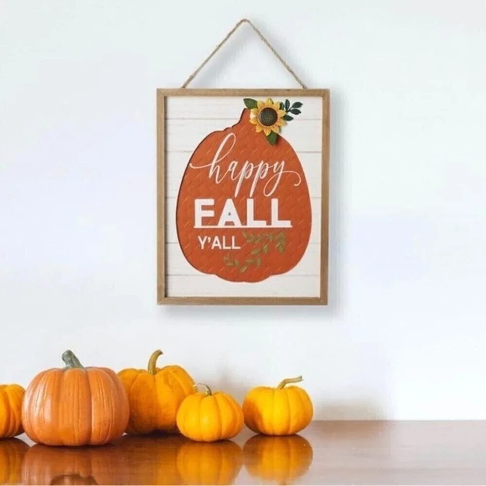 Happy Fall Y'all Sign Metal Sunflower Wooden Hanging Farmhouse Wall Front Door.